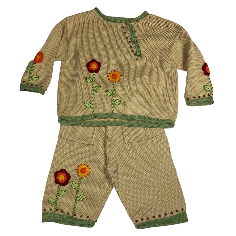 Zackali 4 Kids Red Flowers Knit Outfit size 3/4